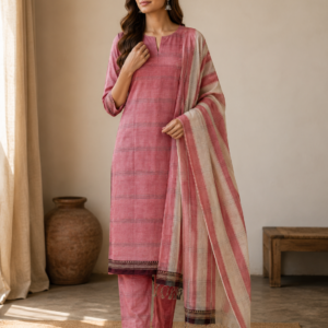 Rose Pink Checked Dress Material