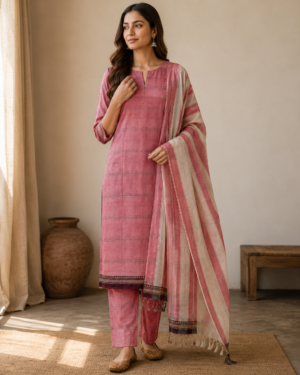Rose Pink Checked Dress Material