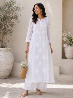 White Embroidered Kurta Sets