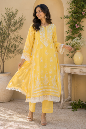 Sunshine Yellow Chikankari Embroidered Kurti
