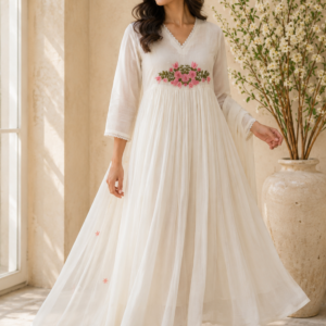 Ivory Floral Embroidered  ⁠Anarkali Suits