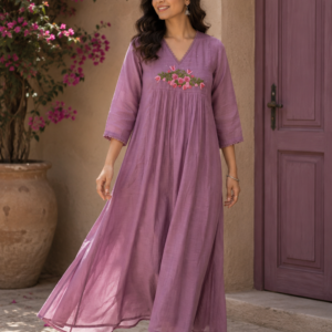 Mauve Floral Embroidered Kurti Set