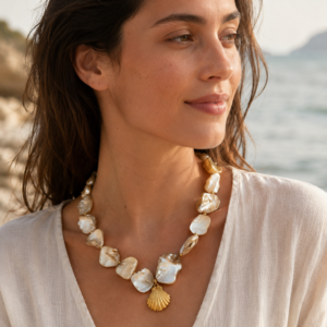 Coastal Shell Pearl Charm Necklace