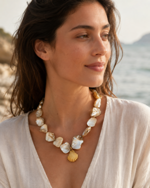 Coastal Shell Pearl Charm Necklace