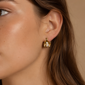 Golden Shell Pearl Stud Earrings