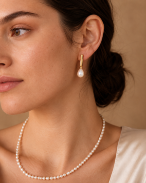 Pearl Drop Gold Bar Earrings