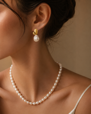 Petal Pearl Gold Stud Earrings