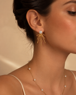 Sunburst Pearl Gold Stud Earrings