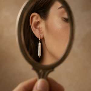 Baroque Pearl Gold Bar Drop Earrings