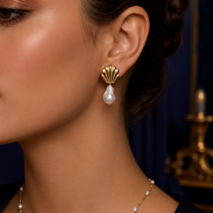 Golden Shell Baroque Pearl Drop Earrings