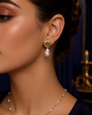 Golden Shell Baroque Pearl Drop Earrings