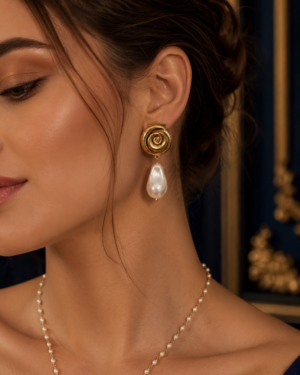 Spiral Gold Baroque Pearl Drop Earrings