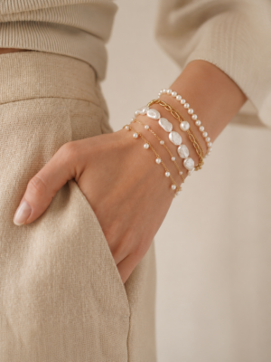 Pearl Beaded Gold Bracelet Stack Set