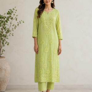 Lime Green Embroidered Kurti set