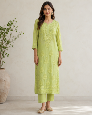 Lime Green Embroidered Kurta set
