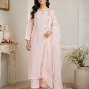 Pastel Peach Embroidered Kurti Set