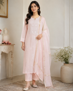 Pastel Peach Embroidered Kurti Set