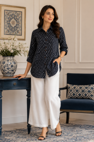 Black Ikat Block Printed Shirt