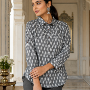 Grey Ikat Block Printed Shirt