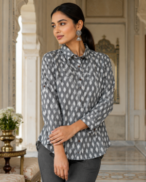 Grey Ikat Block Printed Shirt
