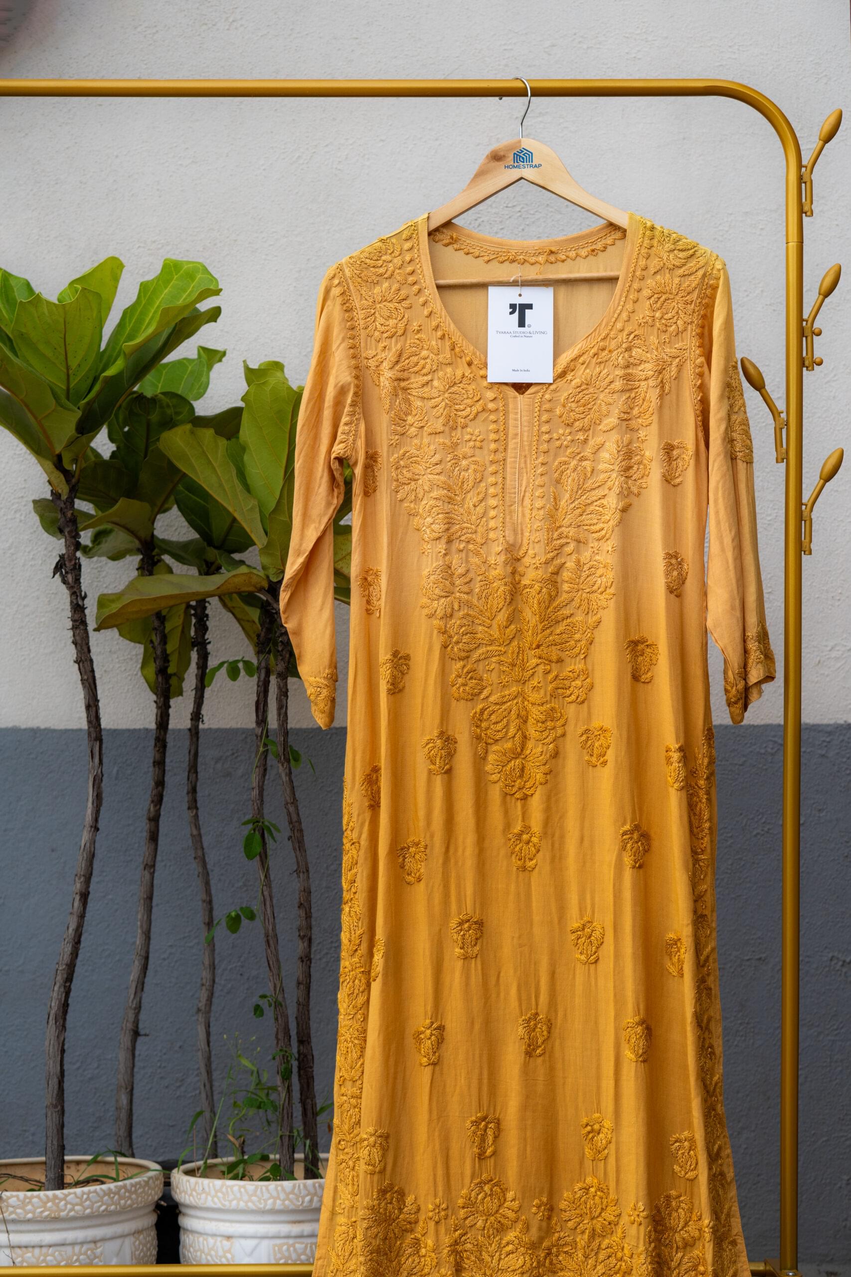 Mustard Yellow Embroidered Kurti - Image 3