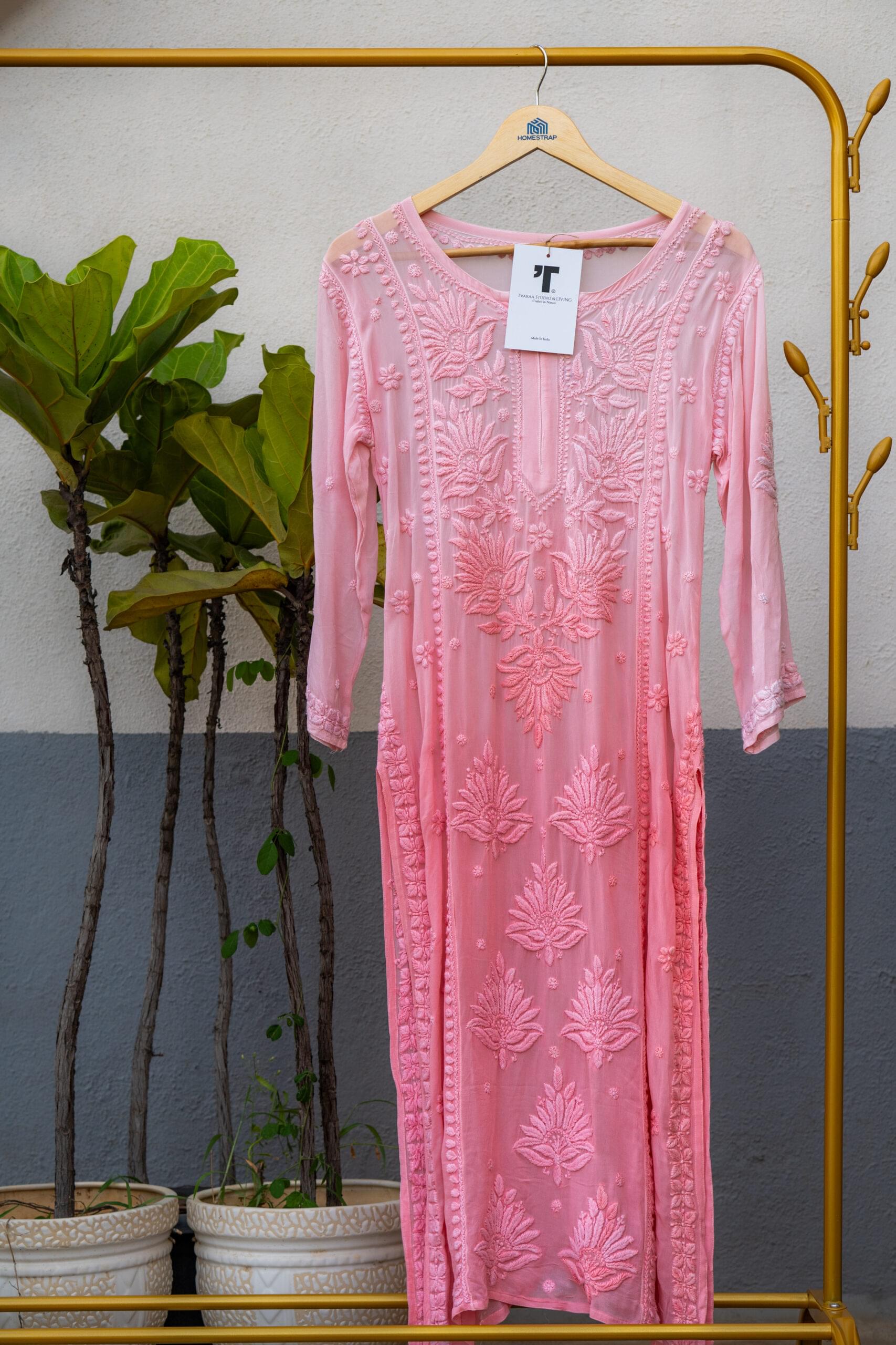 Baby Pink Chikankari Embroidered Kurti Set - Image 4
