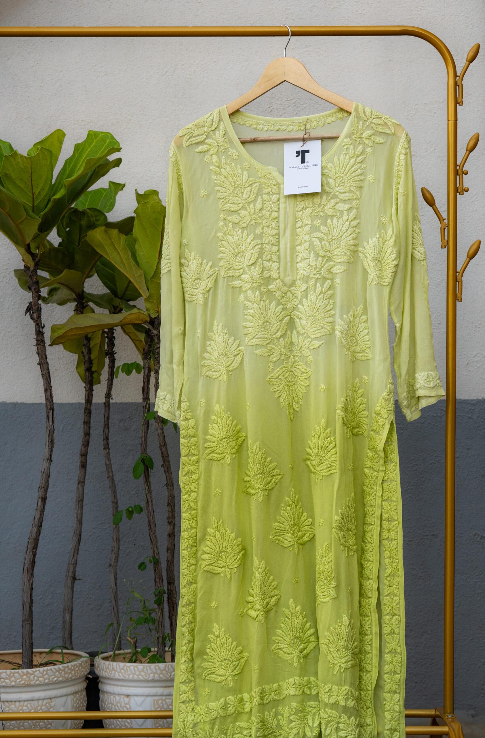 Lime Green Embroidered Kurta set - Image 3