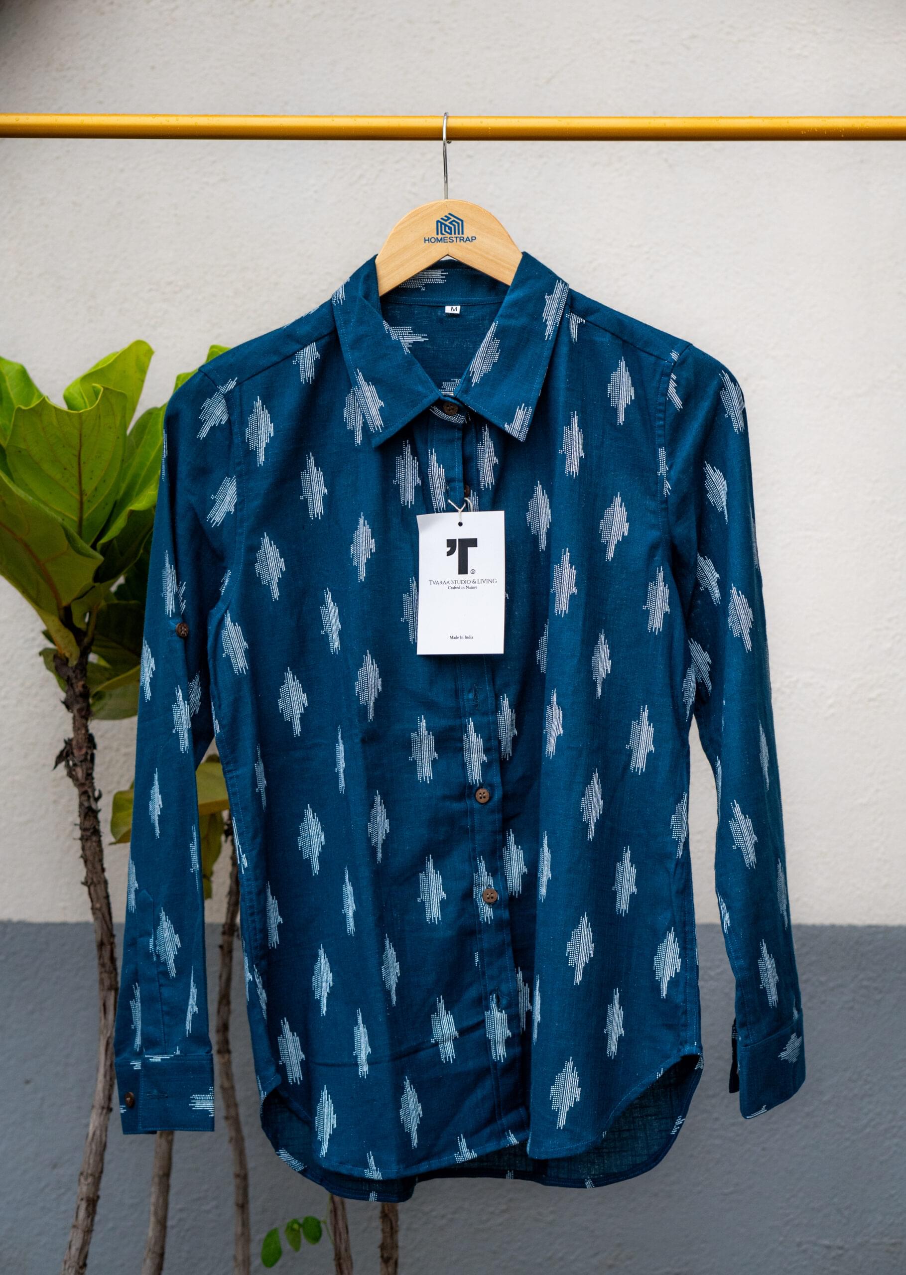 Teal Blue Block Printed Shirt - Image 3