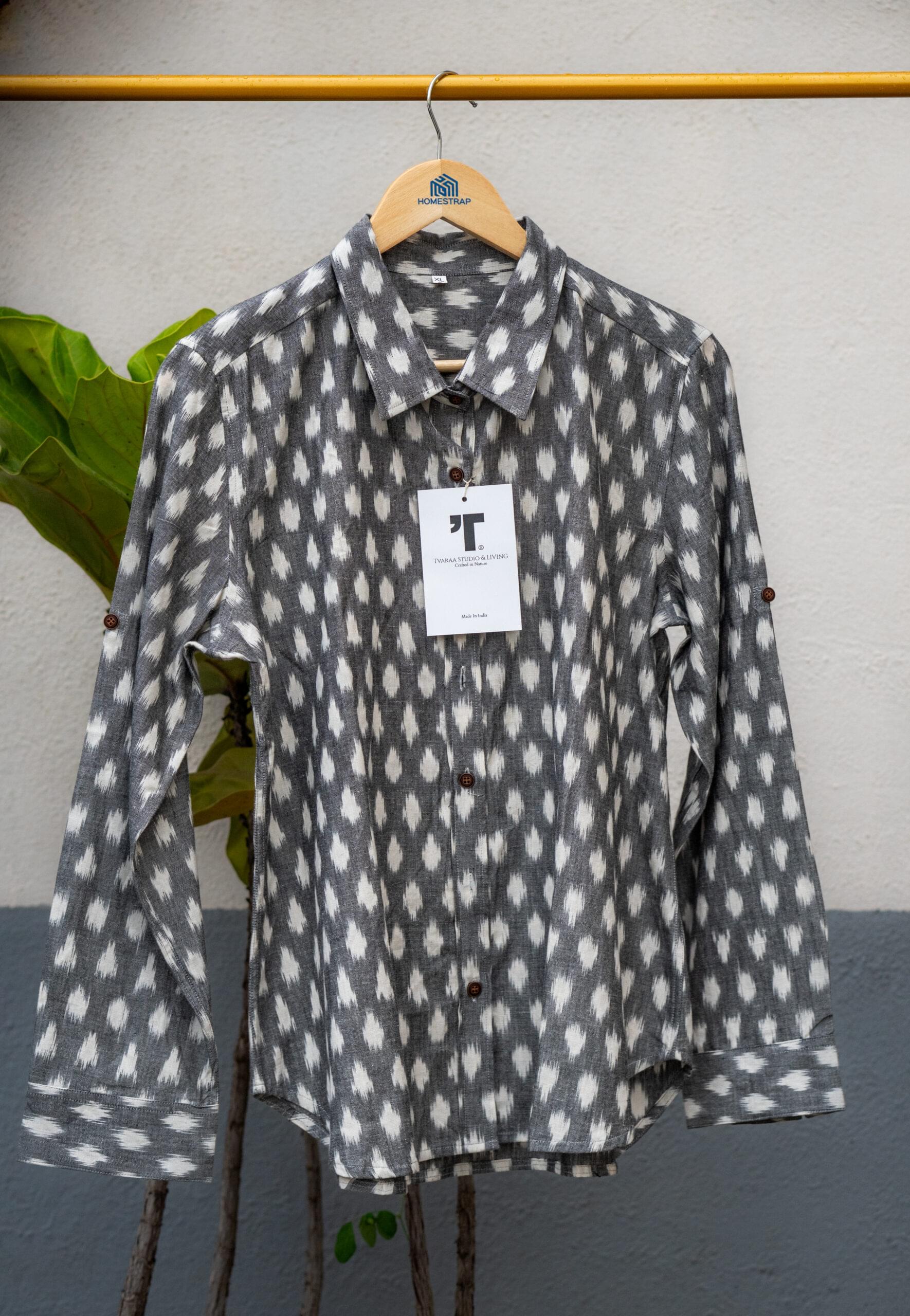 Grey Ikat Block Printed Shirt - Image 3